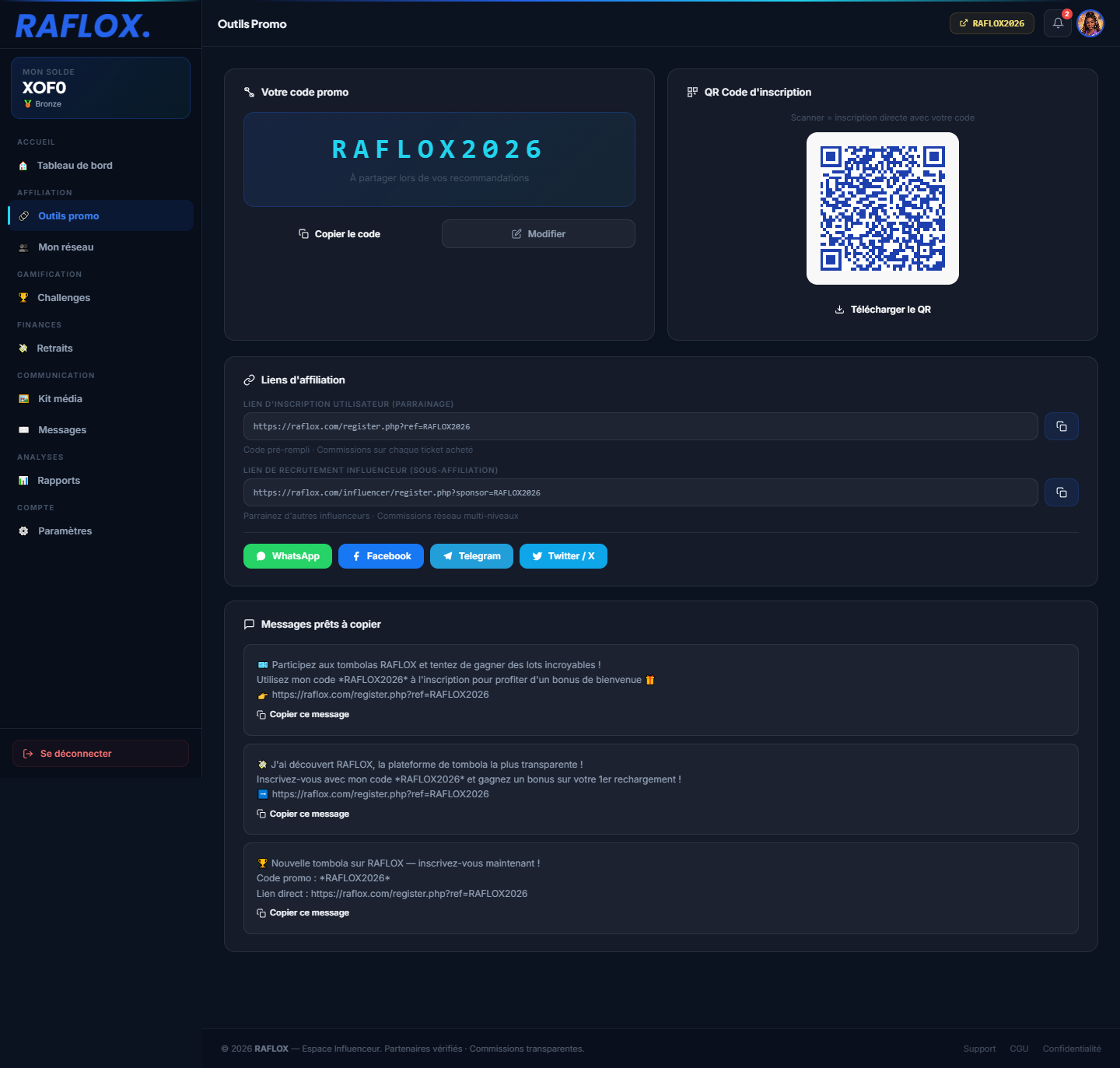 Capture outils promotionnels createur RAFLOX